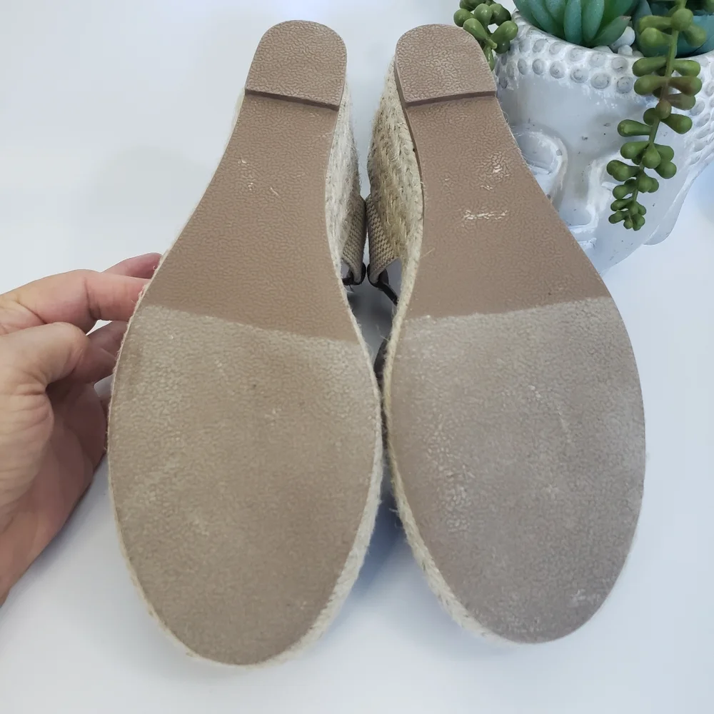 Tru Comfort Espadrille - Gray w/ Raffia Wedge - Canvas Textile Wide Width 8